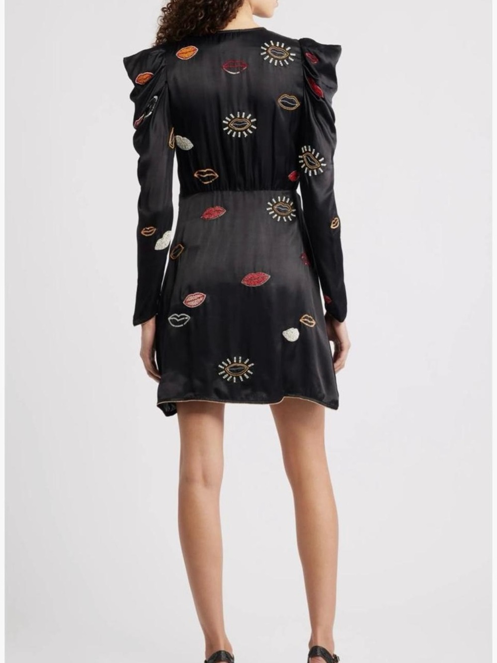 NWT FARM Rio Beaded Kisses wrap minidress in black - Picture 4 of 11